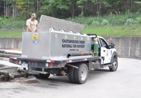 Trout distribution truck at Chattahoochee Forest National Fish Hatchery