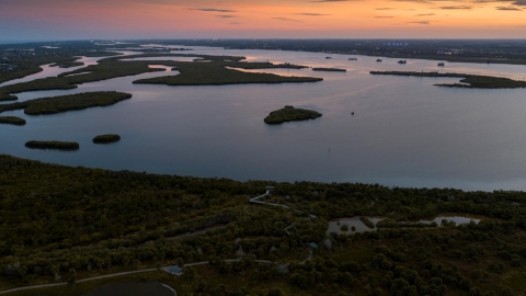 An aerial view of pelican island.